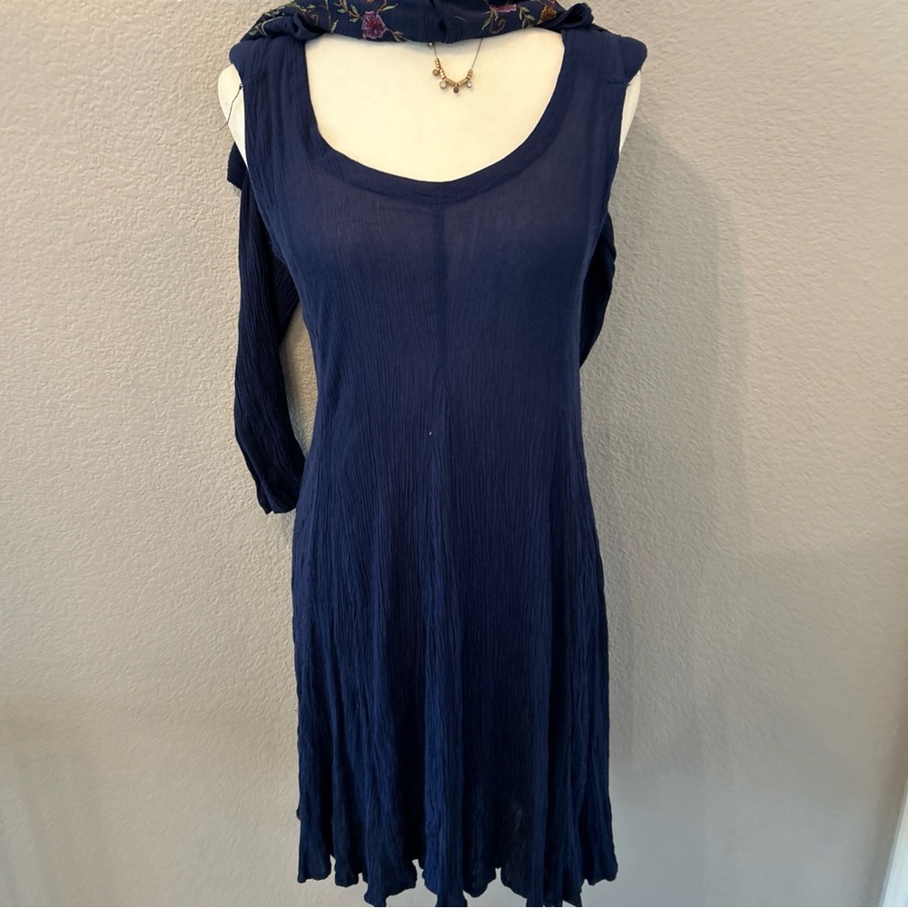 Navy Blue Embroidered Floral Dress Two Piece Long Sleeve M Cottage Boho Navy - Picture 13 of 16